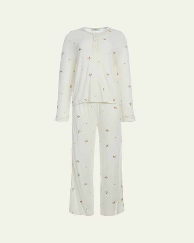 Orla Floral Embroidered Henley Pajama Set